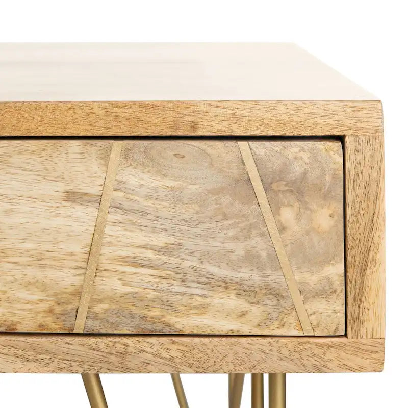 Table basse naturel / blanc délavé, pieds épingle à cheveux, 1 tiroir 1 étagère, 1 place