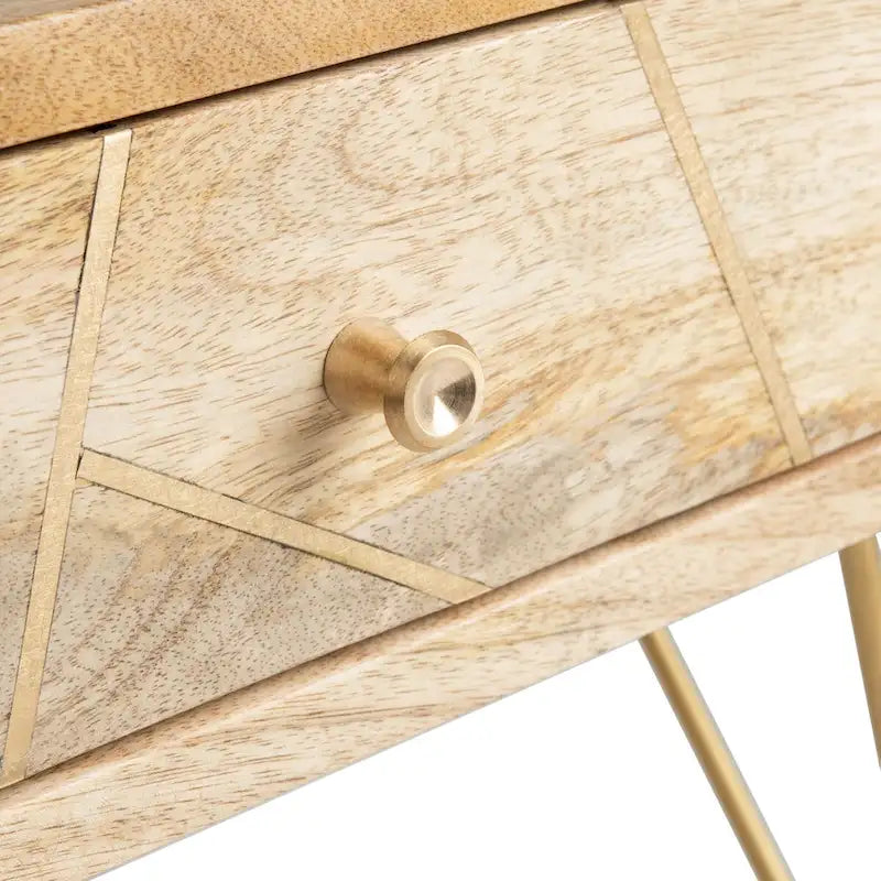 Table basse naturel / blanc délavé, pieds épingle à cheveux, 1 tiroir 1 étagère, 1 place