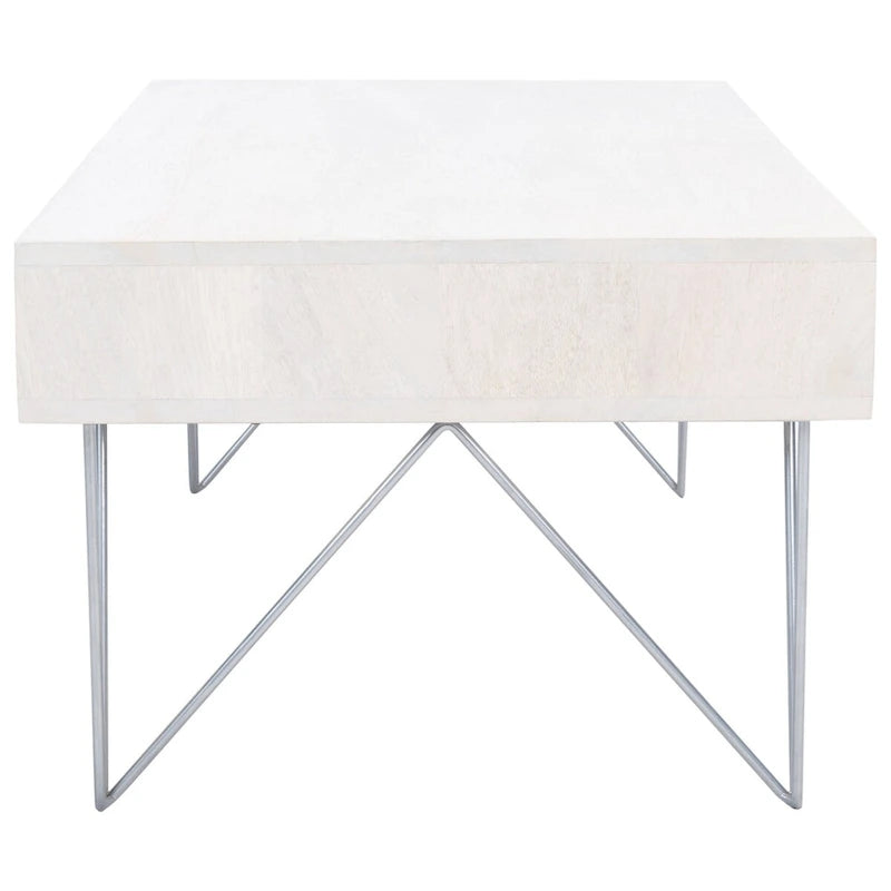 Table basse naturel / blanc délavé, pieds épingle à cheveux, 1 tiroir 1 étagère, 1 place