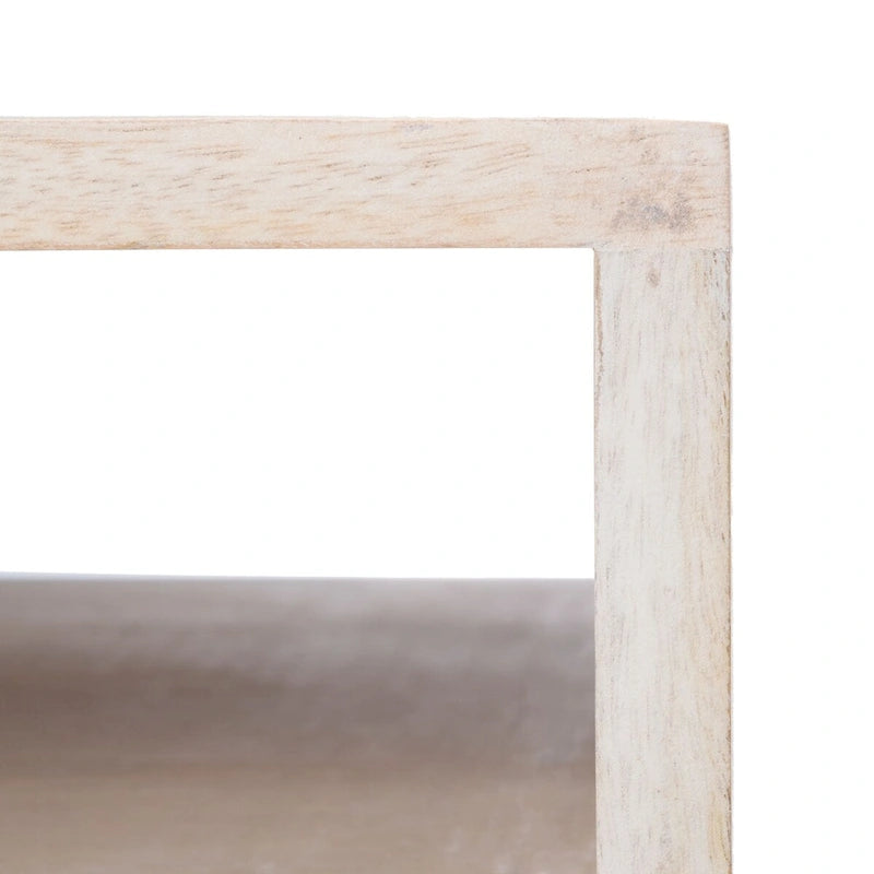 Table basse naturel / blanc délavé, pieds épingle à cheveux, 1 tiroir 1 étagère, 1 place