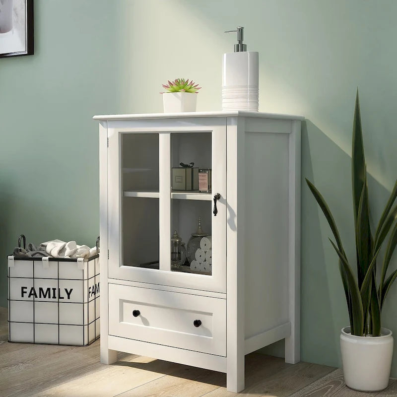 Buffet avec portes en verre blanc – 1 personne, étagère réglable