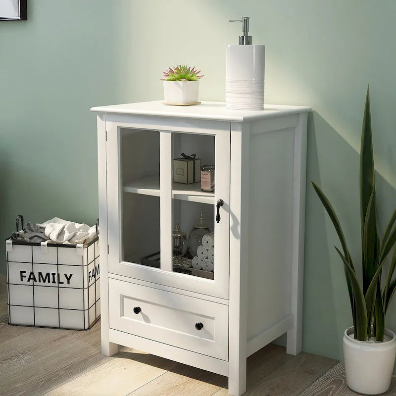 Buffet avec portes en verre blanc – 1 personne, étagère réglable
