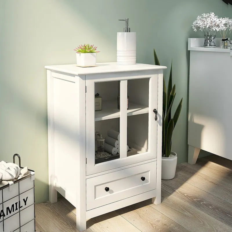 Buffet avec portes en verre blanc – 1 personne, étagère réglable