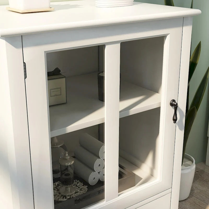 Buffet avec portes en verre blanc – 1 personne, étagère réglable