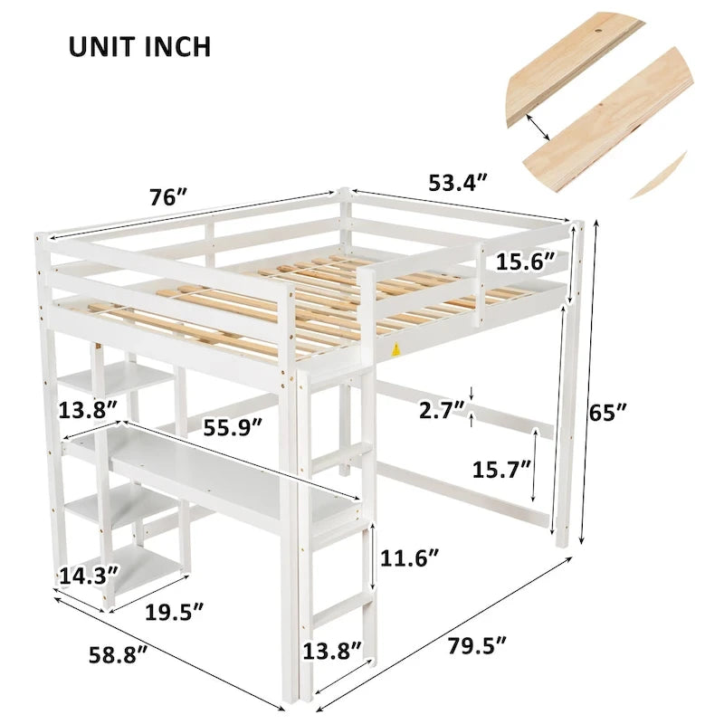 Lit mezzanine avec bureau et étagères, Espresso/Blanc/Gris, 1 place