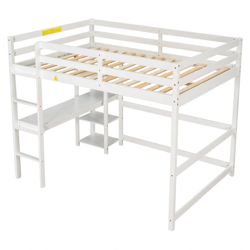 Lit mezzanine avec bureau et étagères, Espresso/Blanc/Gris, 1 place