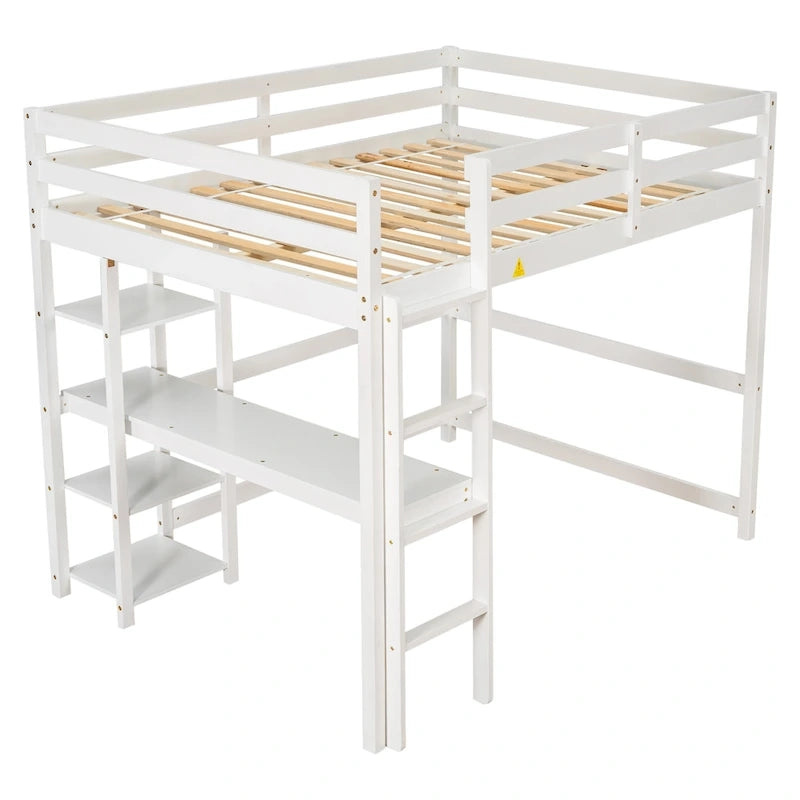 Lit mezzanine avec bureau et étagères, Espresso/Blanc/Gris, 1 place