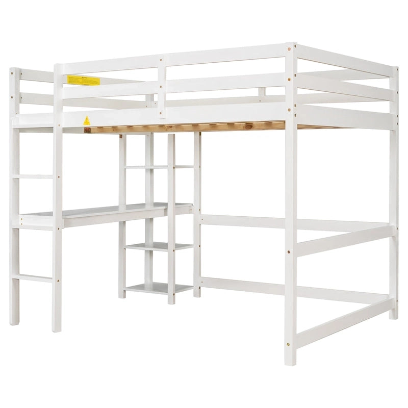Lit mezzanine avec bureau et étagères, Espresso/Blanc/Gris, 1 place