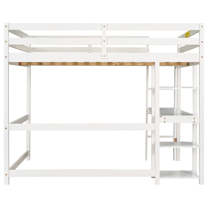 Lit mezzanine avec bureau et étagères, Espresso/Blanc/Gris, 1 place