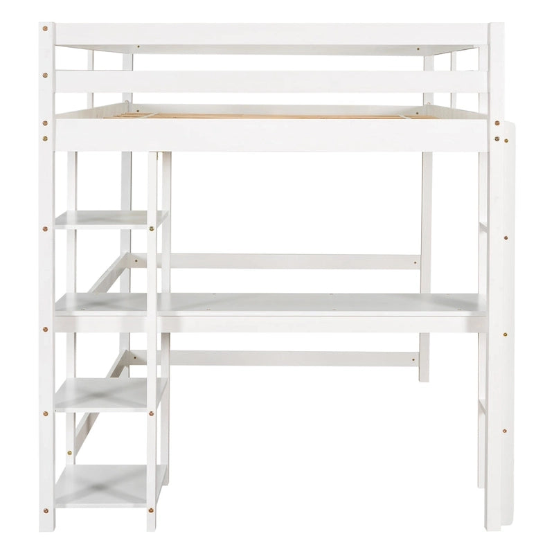 Lit mezzanine avec bureau et étagères, Espresso/Blanc/Gris, 1 place