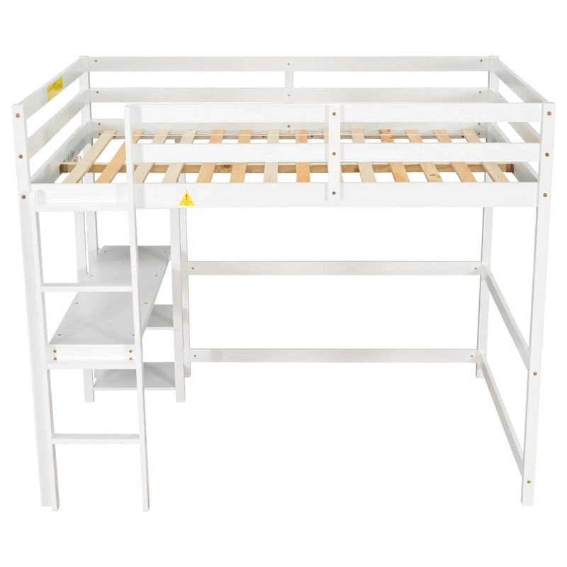 Lit mezzanine avec bureau et étagères, Espresso/Blanc/Gris, 1 place