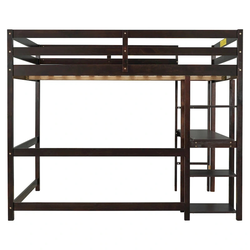 Lit mezzanine avec bureau et étagères, Espresso/Blanc/Gris, 1 place