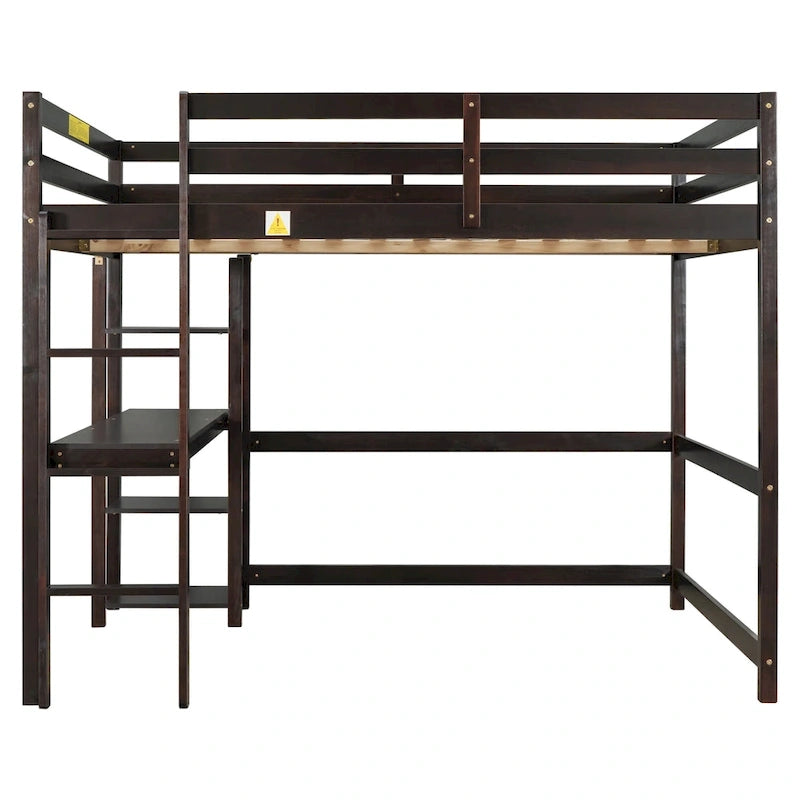 Lit mezzanine avec bureau et étagères, Espresso/Blanc/Gris, 1 place