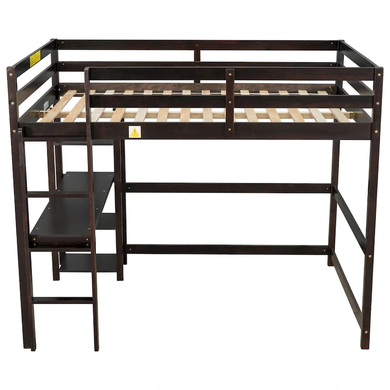 Lit mezzanine avec bureau et étagères, Espresso/Blanc/Gris, 1 place