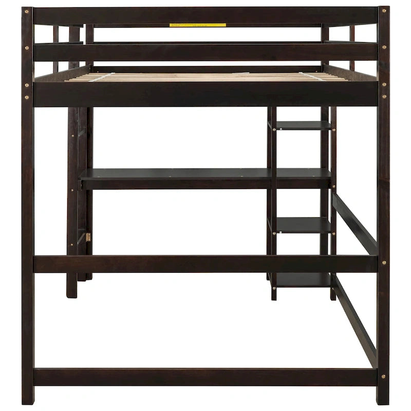 Lit mezzanine avec bureau et étagères, Espresso/Blanc/Gris, 1 place