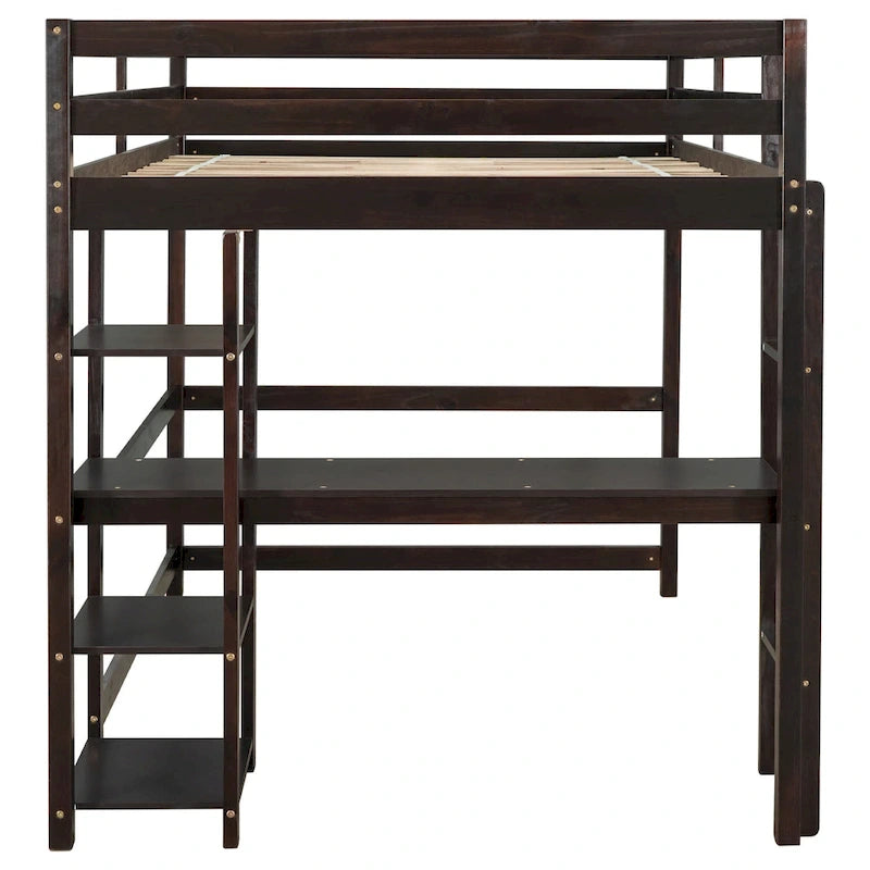 Lit mezzanine avec bureau et étagères, Espresso/Blanc/Gris, 1 place