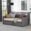 Lit de repos capitonné simple avec rangement et cloutage gris / beige / blanc (1 personne)