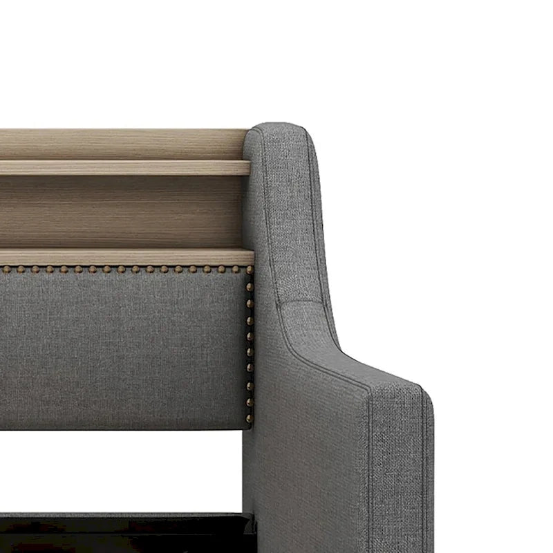 Lit de repos capitonné simple avec rangement et cloutage gris / beige / blanc (1 personne)