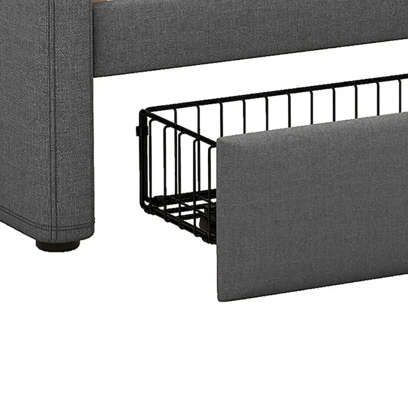 Lit de repos capitonné simple avec rangement et cloutage gris / beige / blanc (1 personne)