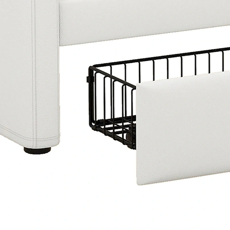 Lit de repos capitonné simple avec rangement et cloutage gris / beige / blanc (1 personne)