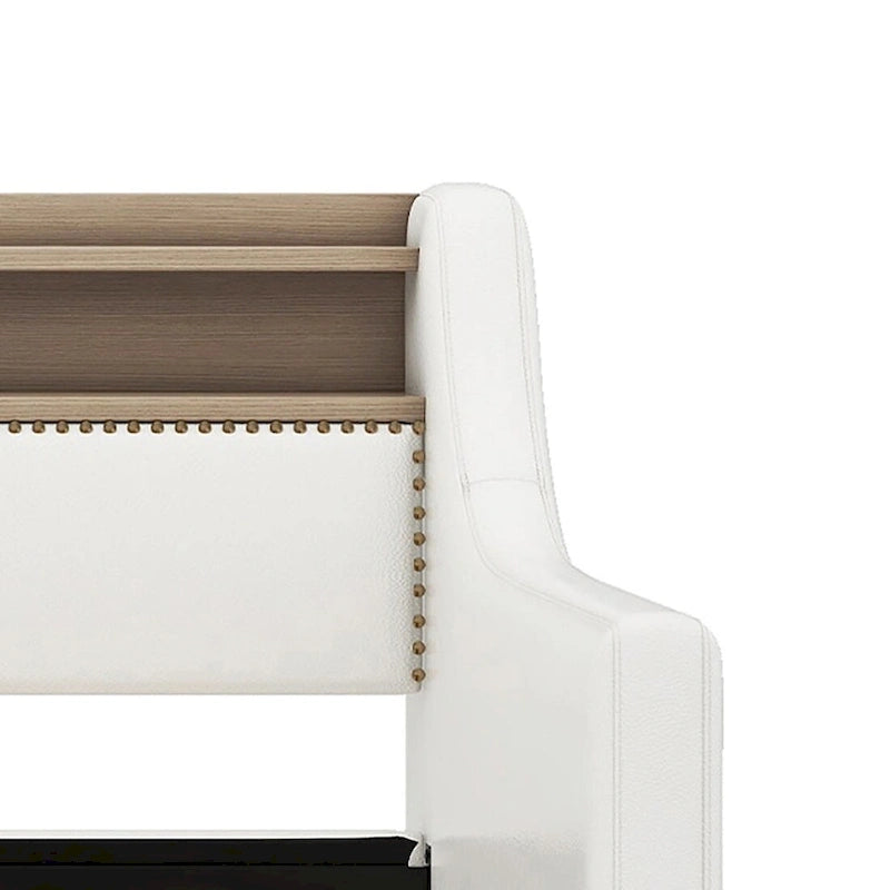 Lit de repos capitonné simple avec rangement et cloutage gris / beige / blanc (1 personne)
