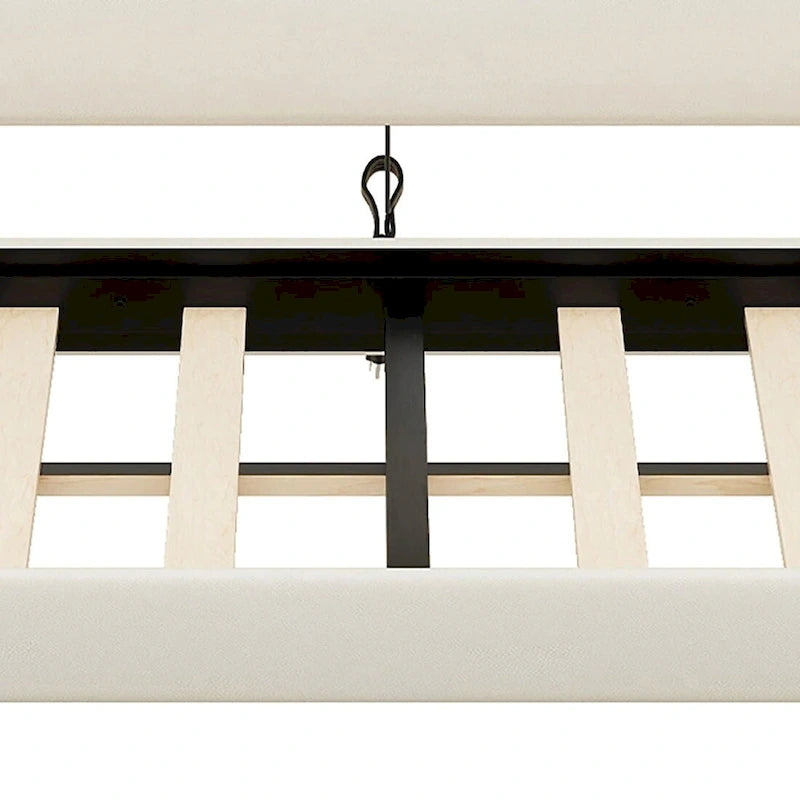 Lit de repos capitonné simple avec rangement et cloutage gris / beige / blanc (1 personne)