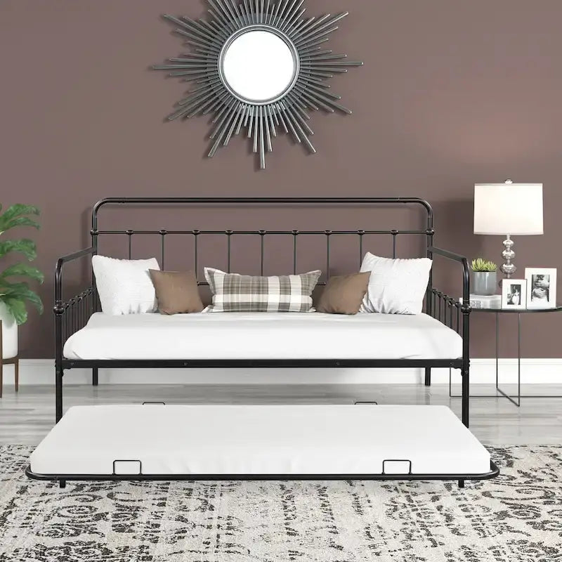Lit de repos en métal blanc/noir/bronze avec lit gigogne, deux places individuelles, pour 2 personnes