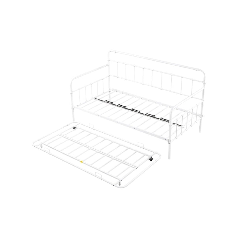 Lit de repos en métal blanc/noir/bronze avec lit gigogne, deux places individuelles, pour 2 personnes