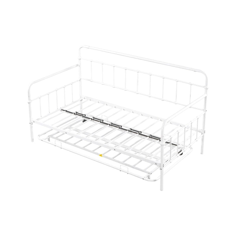 Lit de repos en métal blanc/noir/bronze avec lit gigogne, deux places individuelles, pour 2 personnes