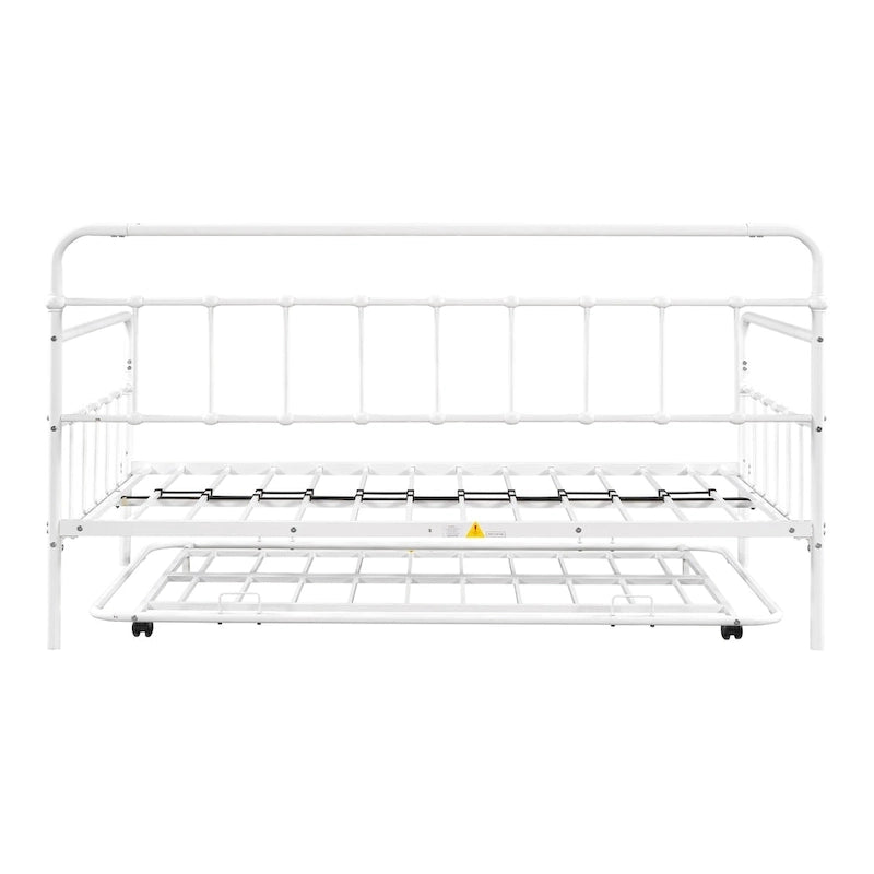 Lit de repos en métal blanc/noir/bronze avec lit gigogne, deux places individuelles, pour 2 personnes