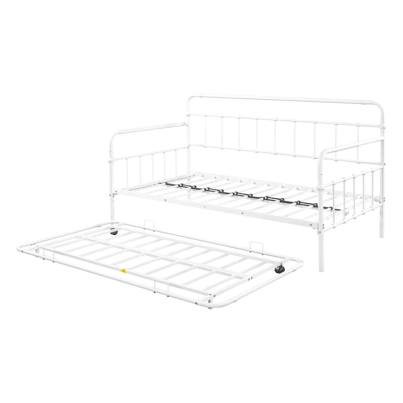 Lit de repos en métal blanc/noir/bronze avec lit gigogne, deux places individuelles, pour 2 personnes