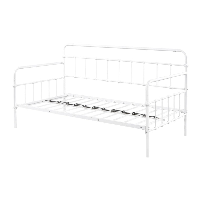 Lit de repos en métal blanc/noir/bronze avec lit gigogne, deux places individuelles, pour 2 personnes