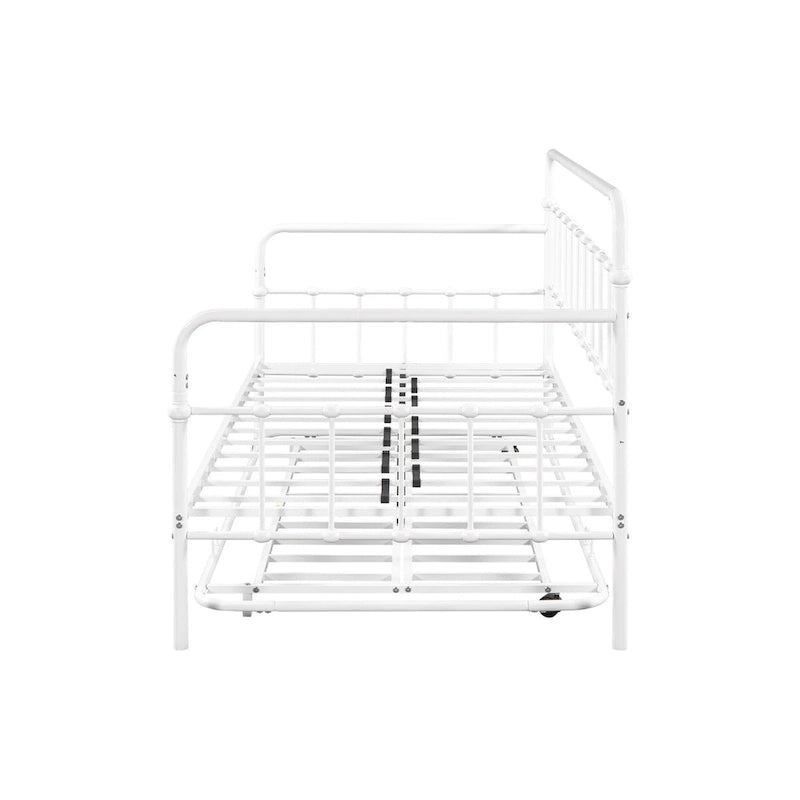 Lit de repos en métal blanc/noir/bronze avec lit gigogne, deux places individuelles, pour 2 personnes