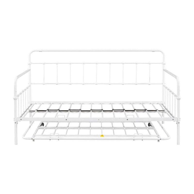 Lit de repos en métal blanc/noir/bronze avec lit gigogne, deux places individuelles, pour 2 personnes