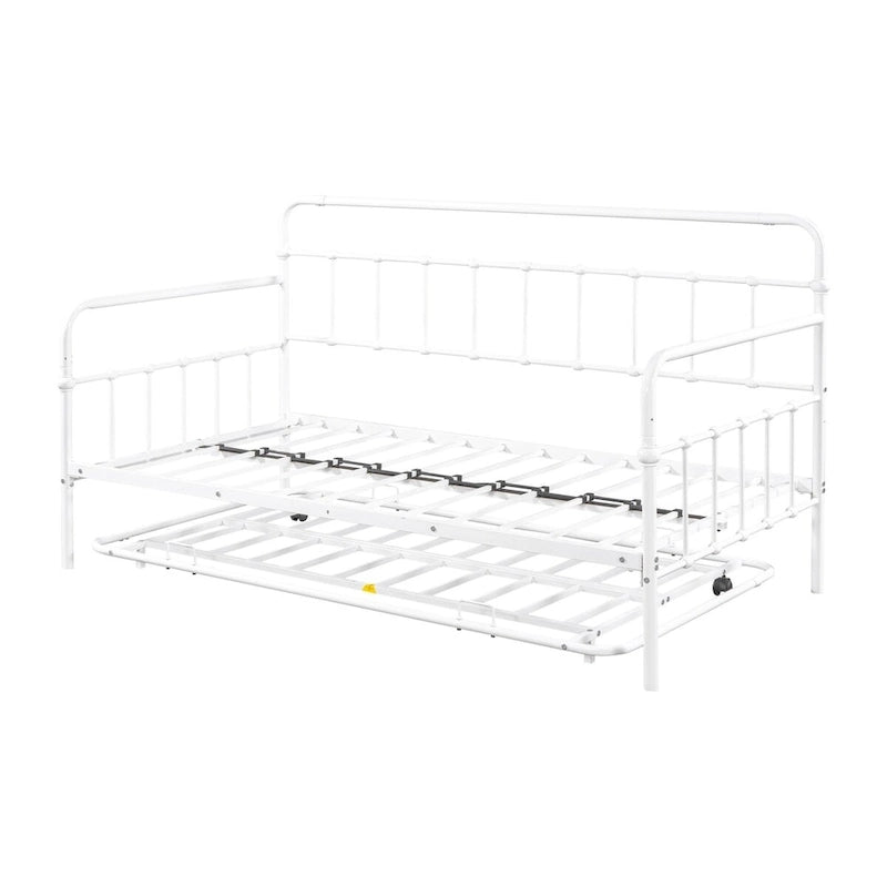 Lit de repos en métal blanc/noir/bronze avec lit gigogne, deux places individuelles, pour 2 personnes