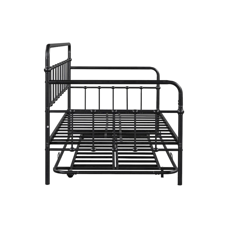 Lit de repos en métal blanc/noir/bronze avec lit gigogne, deux places individuelles, pour 2 personnes