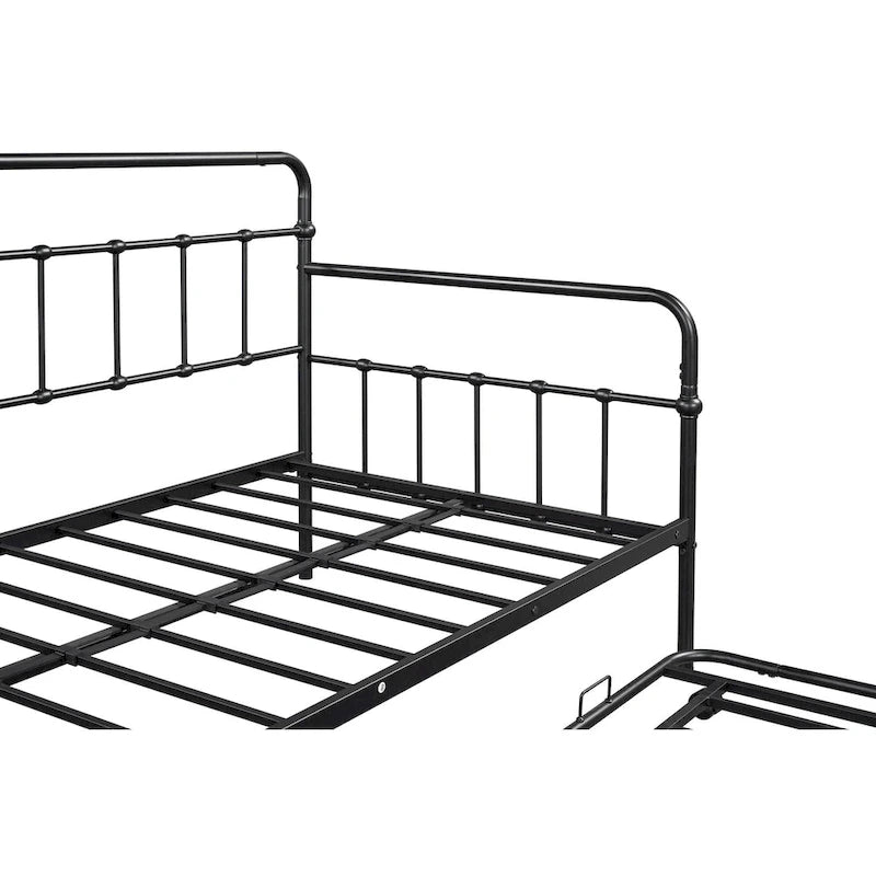 Lit de repos en métal blanc/noir/bronze avec lit gigogne, deux places individuelles, pour 2 personnes