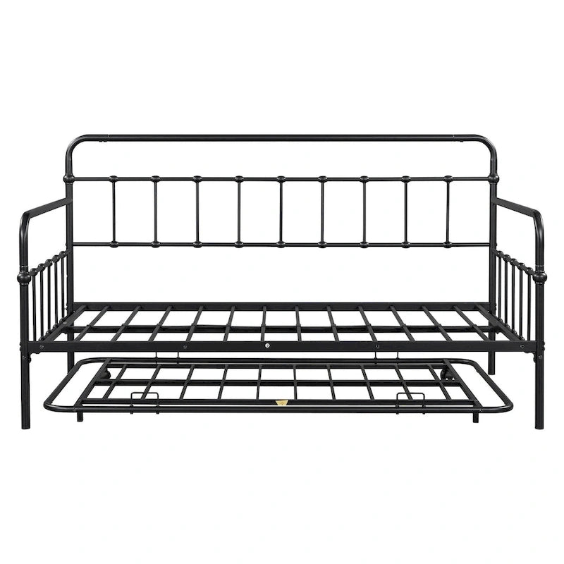 Lit de repos en métal blanc/noir/bronze avec lit gigogne, deux places individuelles, pour 2 personnes