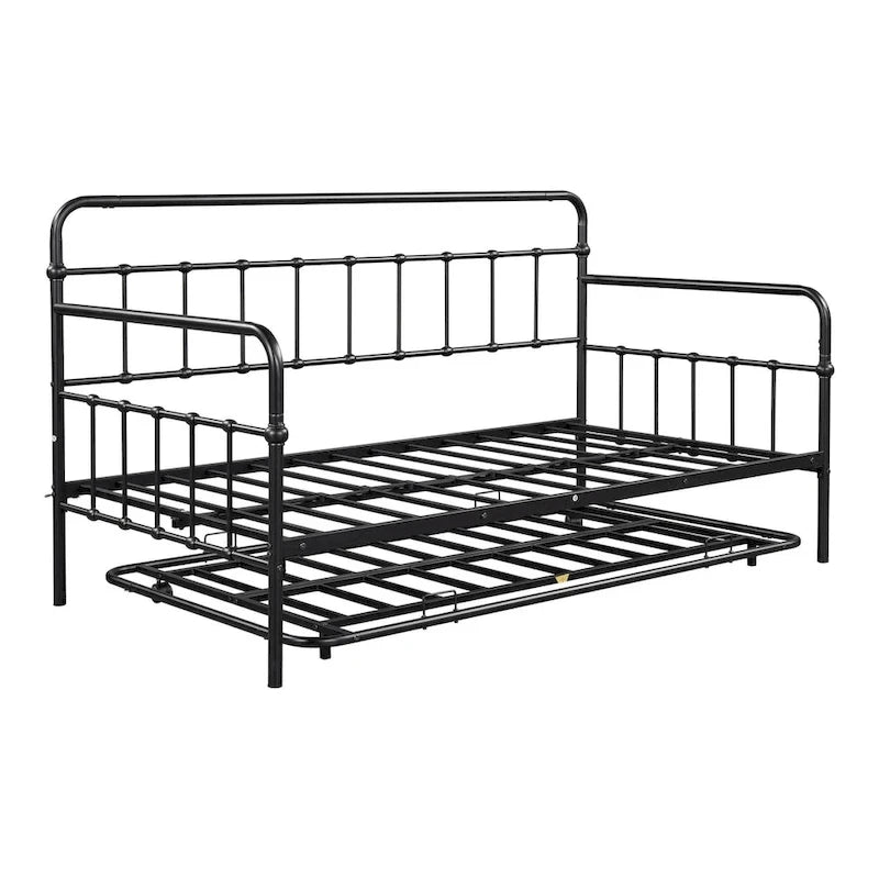 Lit de repos en métal blanc/noir/bronze avec lit gigogne, deux places individuelles, pour 2 personnes