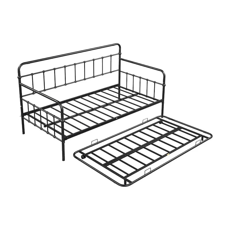 Lit de repos en métal blanc/noir/bronze avec lit gigogne, deux places individuelles, pour 2 personnes