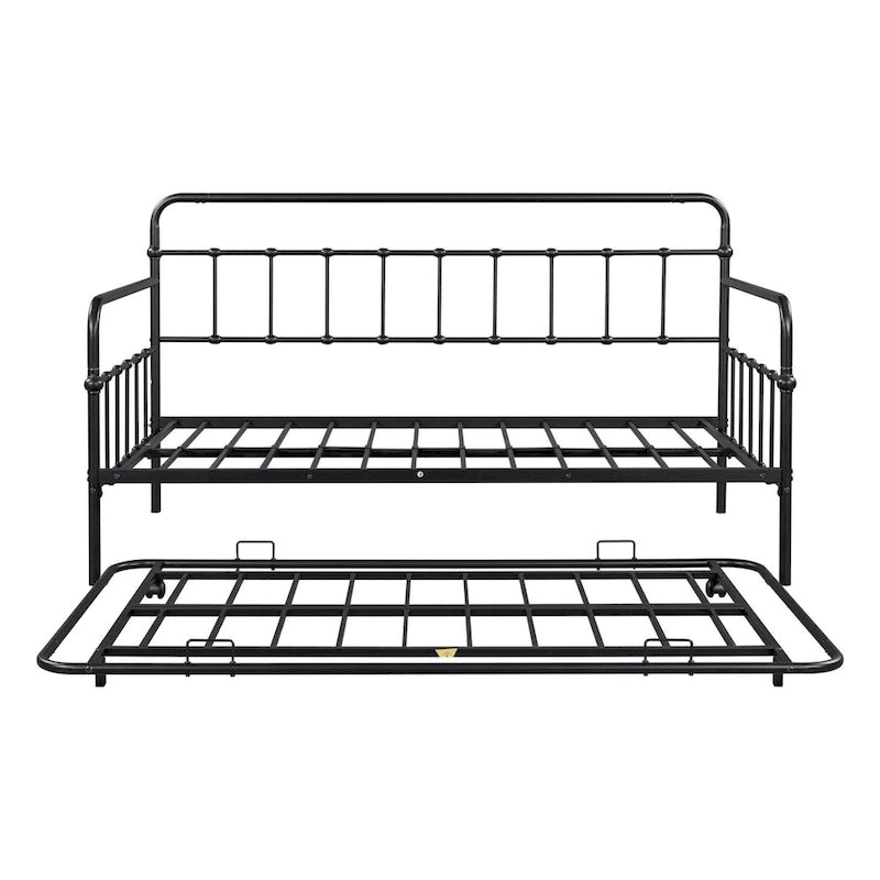 Lit de repos en métal blanc/noir/bronze avec lit gigogne, deux places individuelles, pour 2 personnes