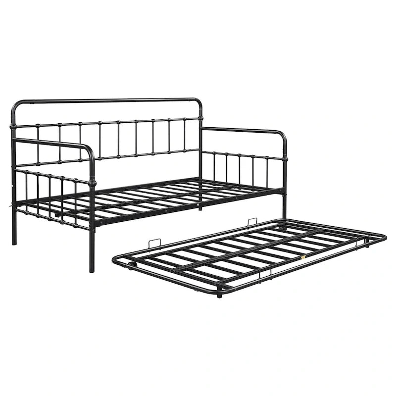 Lit de repos en métal blanc/noir/bronze avec lit gigogne, deux places individuelles, pour 2 personnes