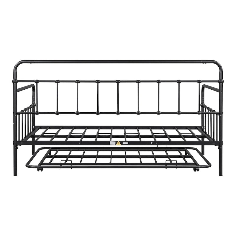 Lit de repos en métal blanc/noir/bronze avec lit gigogne, deux places individuelles, pour 2 personnes