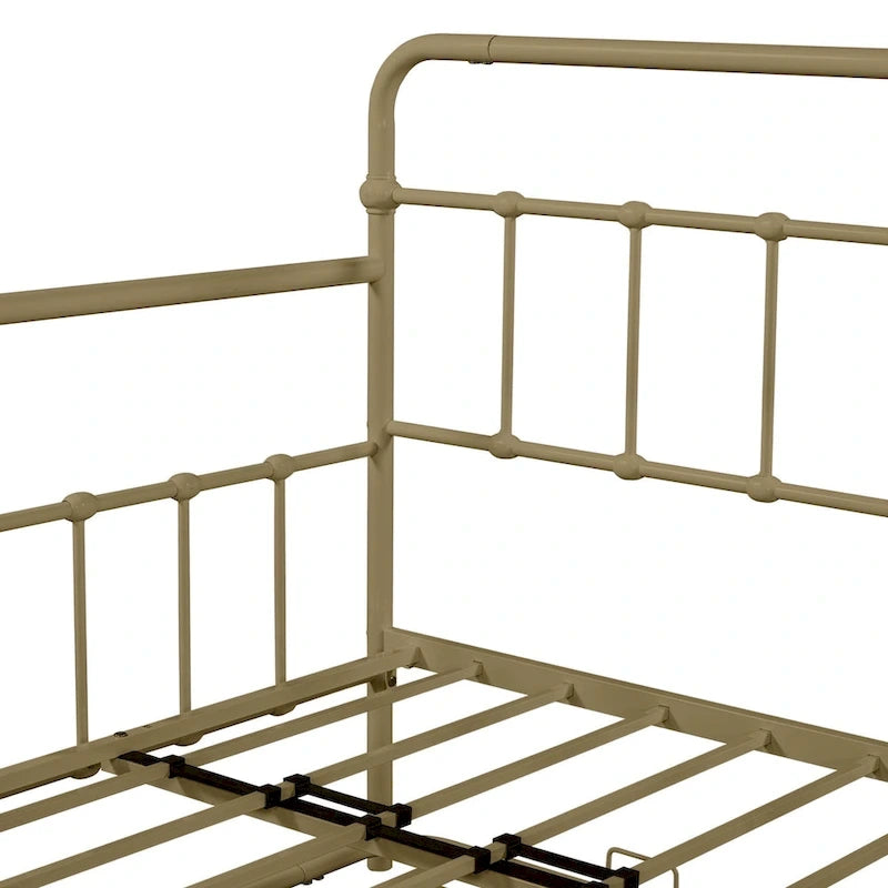 Lit de repos en métal blanc/noir/bronze avec lit gigogne, deux places individuelles, pour 2 personnes