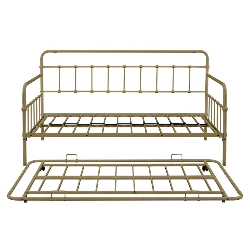 Lit de repos en métal blanc/noir/bronze avec lit gigogne, deux places individuelles, pour 2 personnes