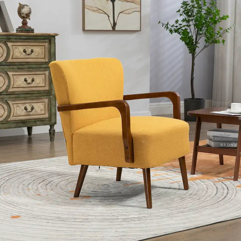 Jaune Moutarde / Beige / Orange / Gris Foncé / Café — Fauteuil en bois massif, une place