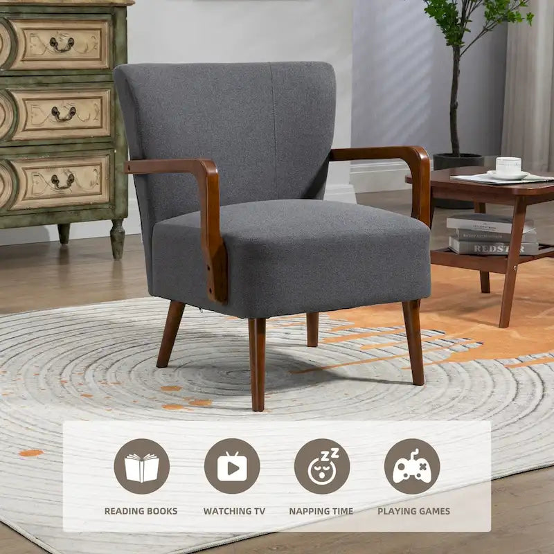 Jaune Moutarde / Beige / Orange / Gris Foncé / Café — Fauteuil en bois massif, une place