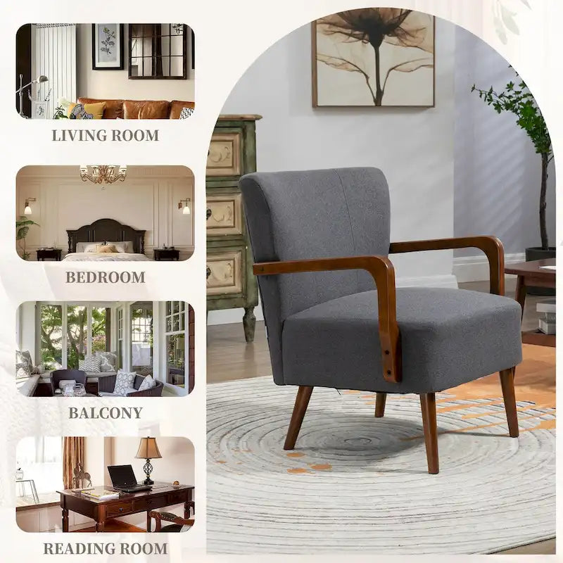 Jaune Moutarde / Beige / Orange / Gris Foncé / Café — Fauteuil en bois massif, une place