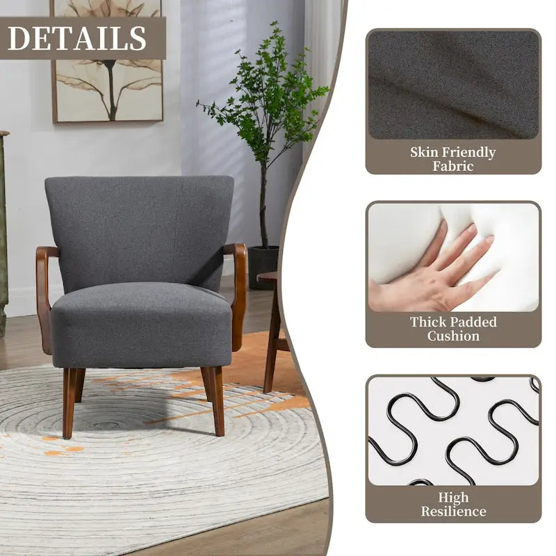 Jaune Moutarde / Beige / Orange / Gris Foncé / Café — Fauteuil en bois massif, une place