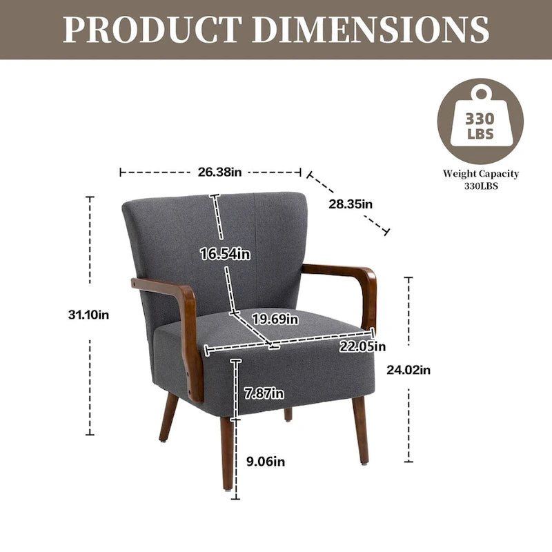Jaune Moutarde / Beige / Orange / Gris Foncé / Café — Fauteuil en bois massif, une place